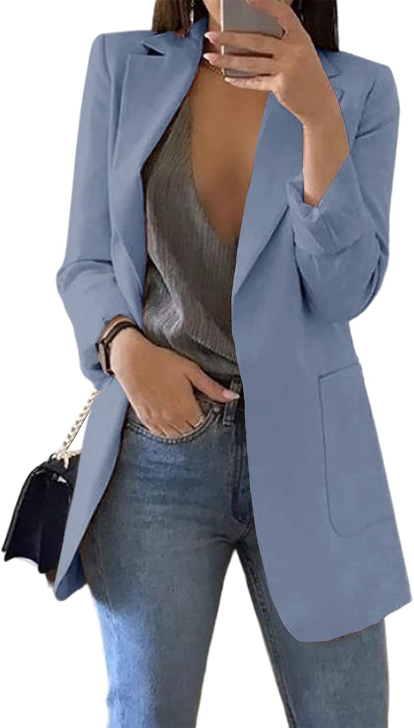 Womens Casual Blazers Open Front Long Sleeve Lapel Collar Work Office Jacket