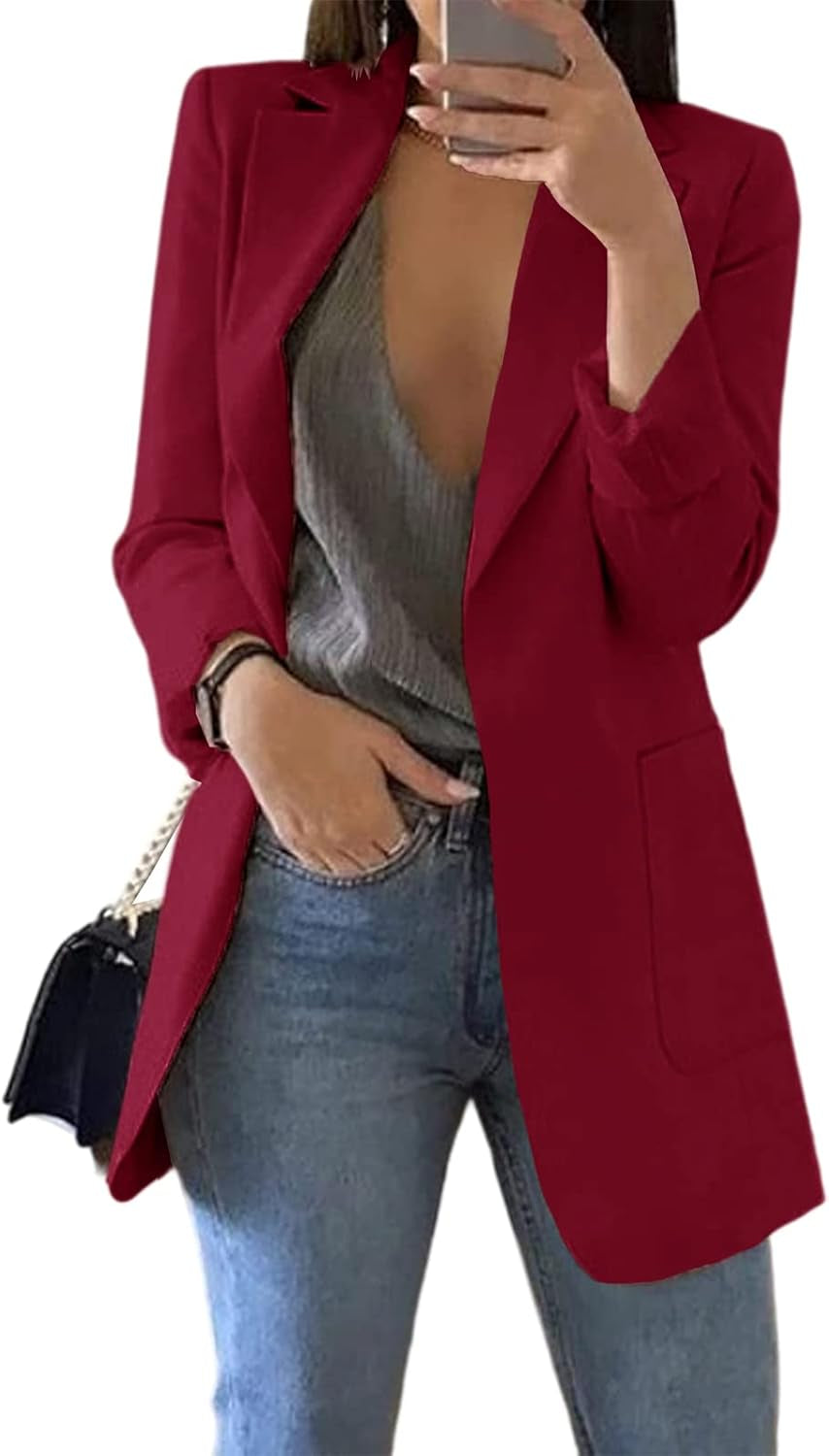 Womens Casual Blazers Open Front Long Sleeve Lapel Collar Work Office Jacket