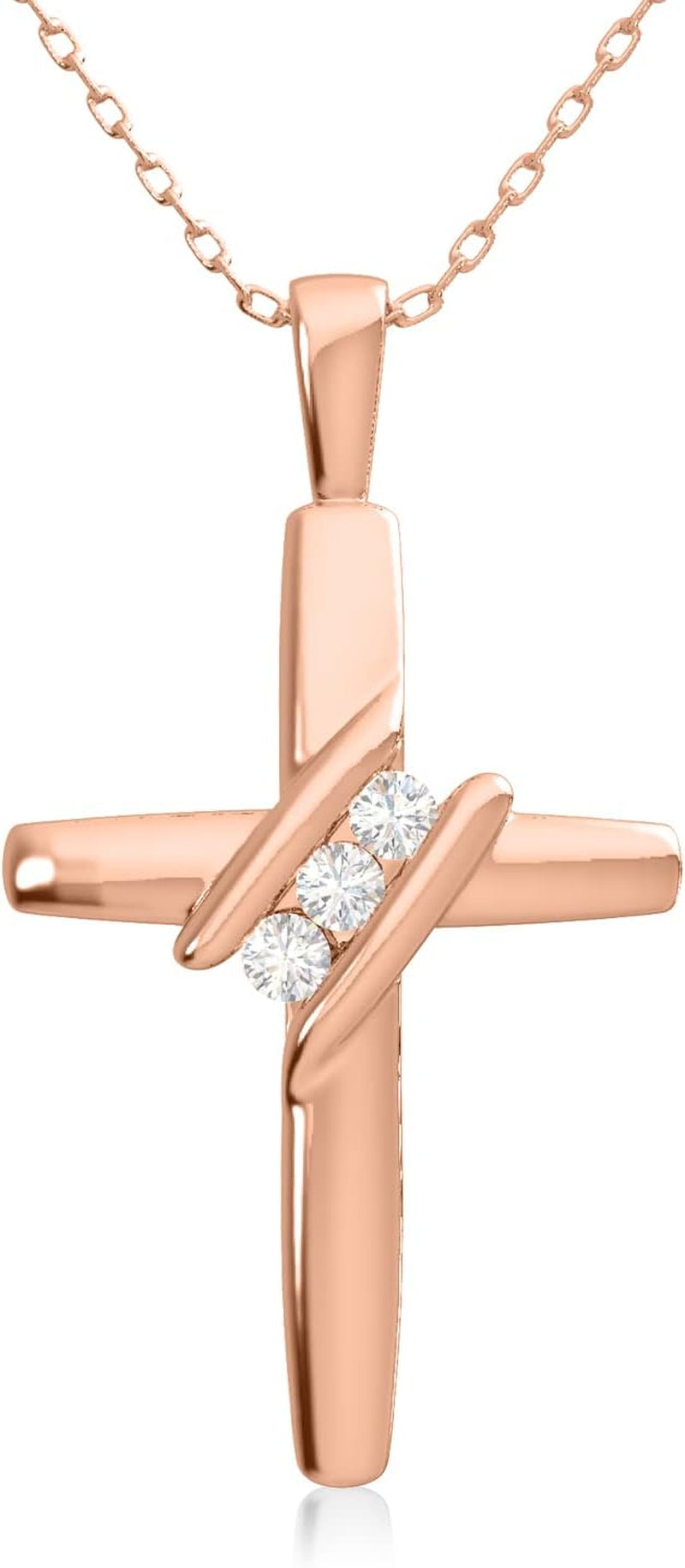 10K Diamond Three-Stone Cross Pendant Necklace Religious Jewelry (0.05Cttw, I-J/I2-I3) 18"