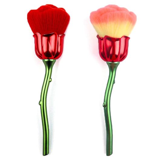2 Pieces Rose Flower Makeup Brushes Flower Blush Brush Large Face Powder Makeup Brushes Kabuki Brushes for Powder Cosmetic Nail Dust Brush Loose Powder Brush Makeup Tools (Red/Yellow Pink)