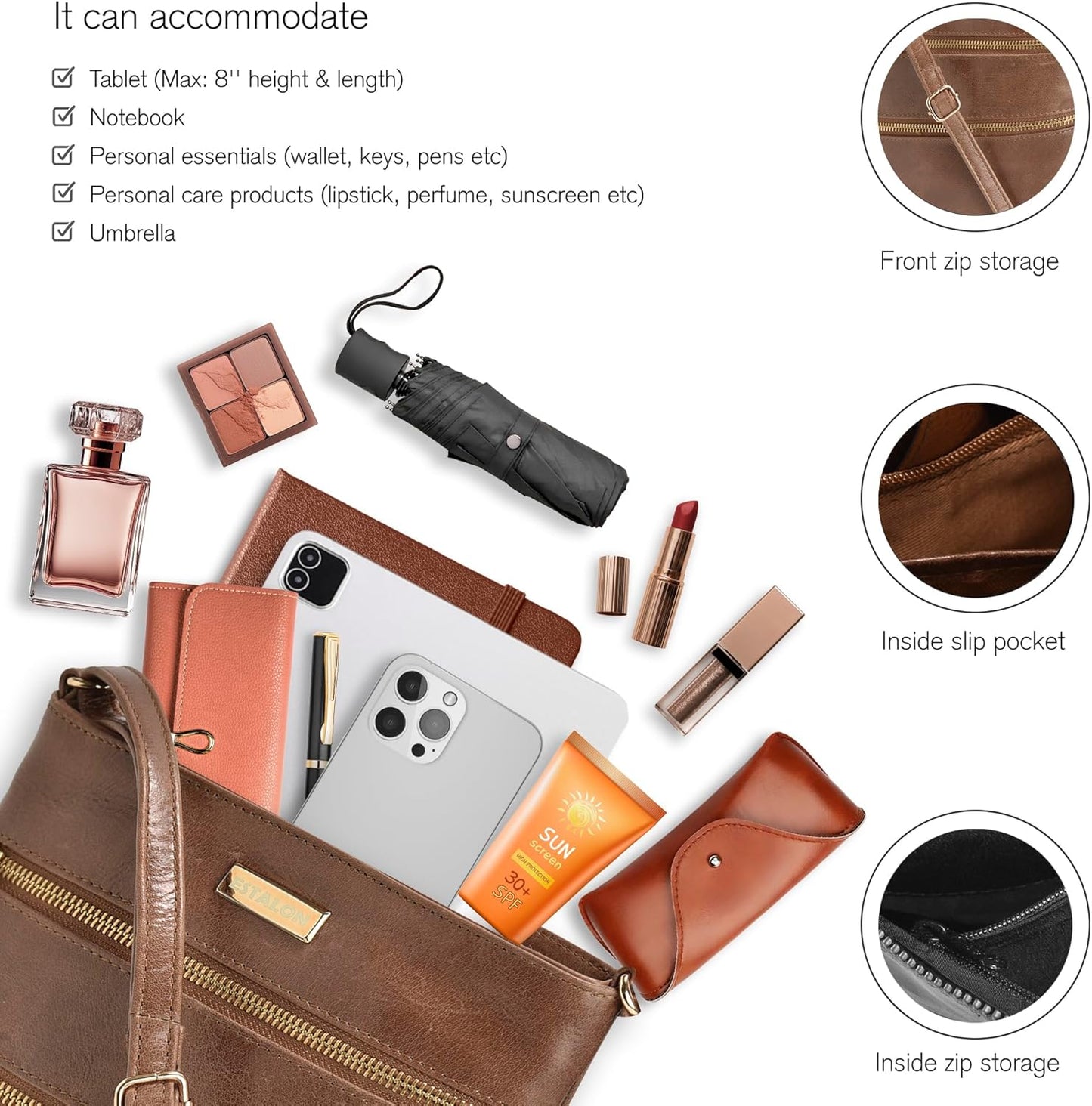Women'S Genuine Leather Crossbody Bag with Adjustable Sling Strap - Medium Size Crossover Shoulder Purse