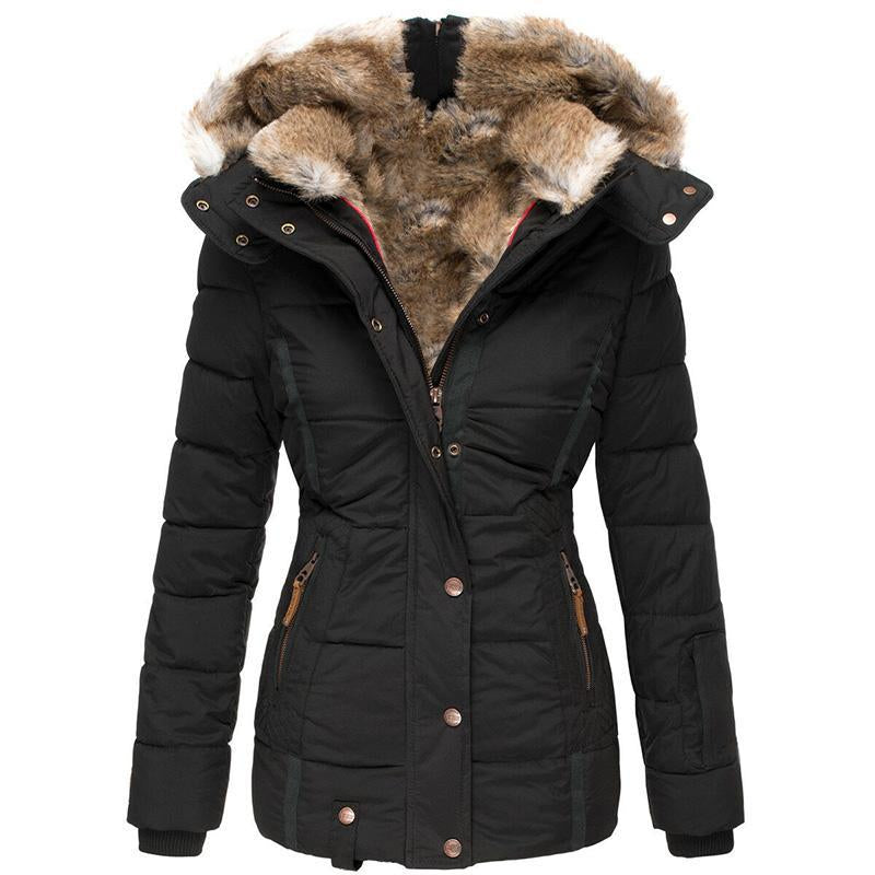 Tankaneo Womens down Coats Winter Zipper Hooded Faux Fur inside Parka down Jackets