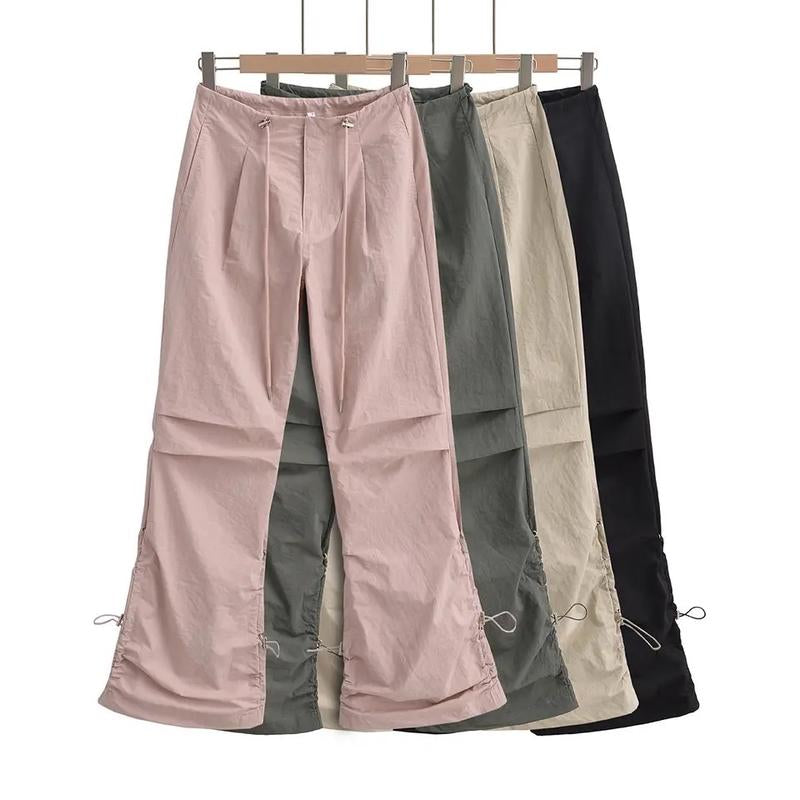 Parachute Pants Low Rise Y2K Clothes Cargo Pants Women Y2K Streetwear Baggy Pants for Women Casual Flare Pants Pink
