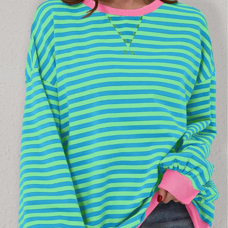 Striped Loose Drop Shoulder Long Sleeve Top Clothing Women Womens Tops