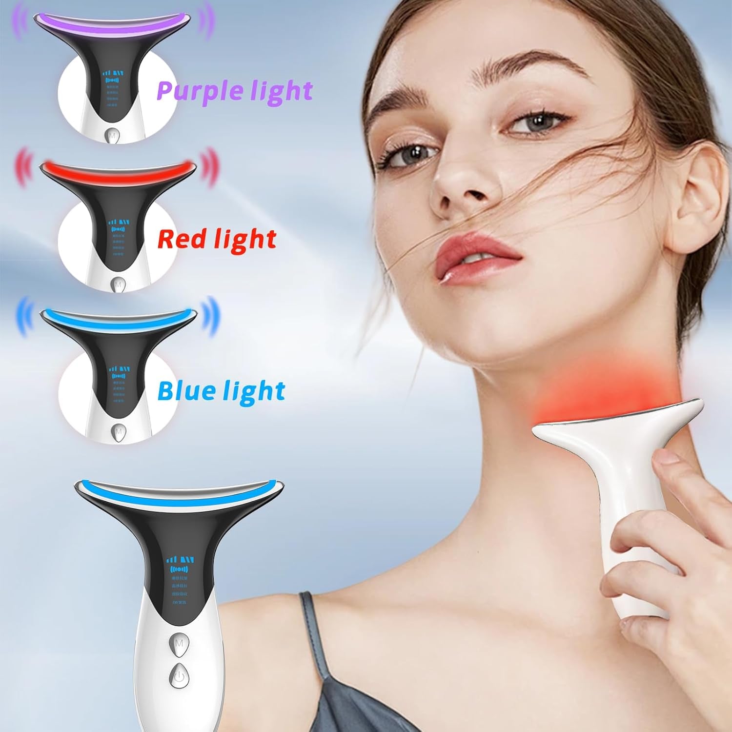 Neck Face Massager,3 Colour Modes and Vibration Skin Care Beauty Device,Face, Eye, Neck Skin Care Tools