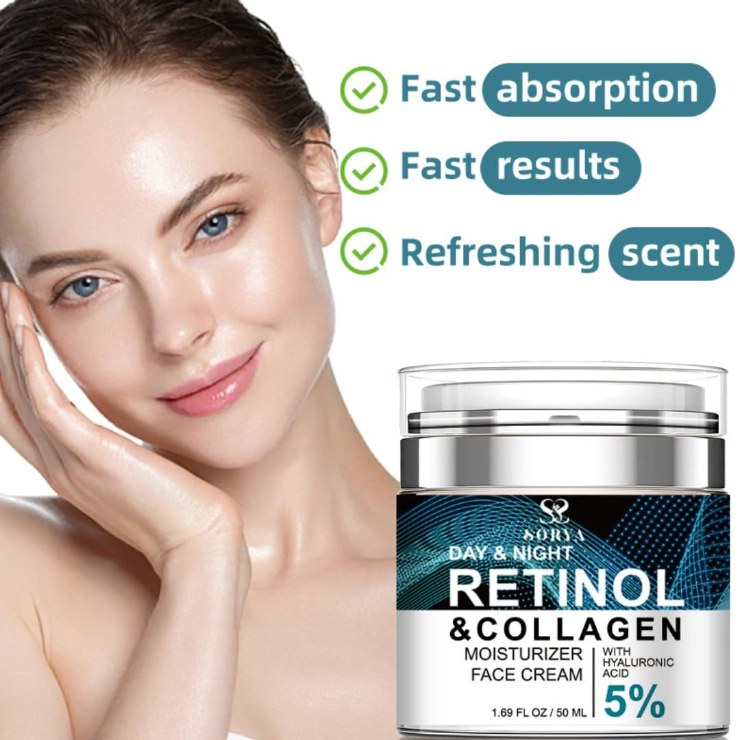 Skin Care Retinol Facial Moisturizer Hydrating with Hyaluronic Acid, Skincare Face Cream to Reduce Wrinkles Powerful Day and Night Anti-Aging Cream