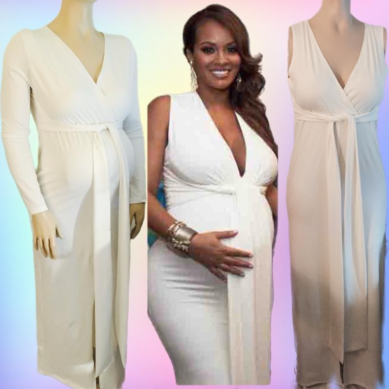 Beautiful Maternity Deep V-Neck Gown Dress.
