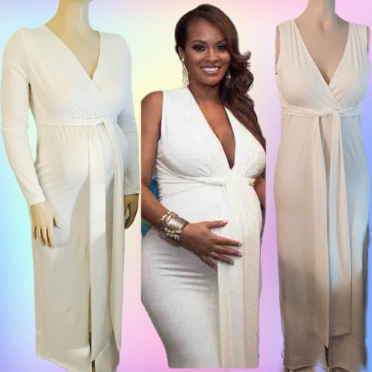 Beautiful Maternity Deep V-Neck Gown Dress.