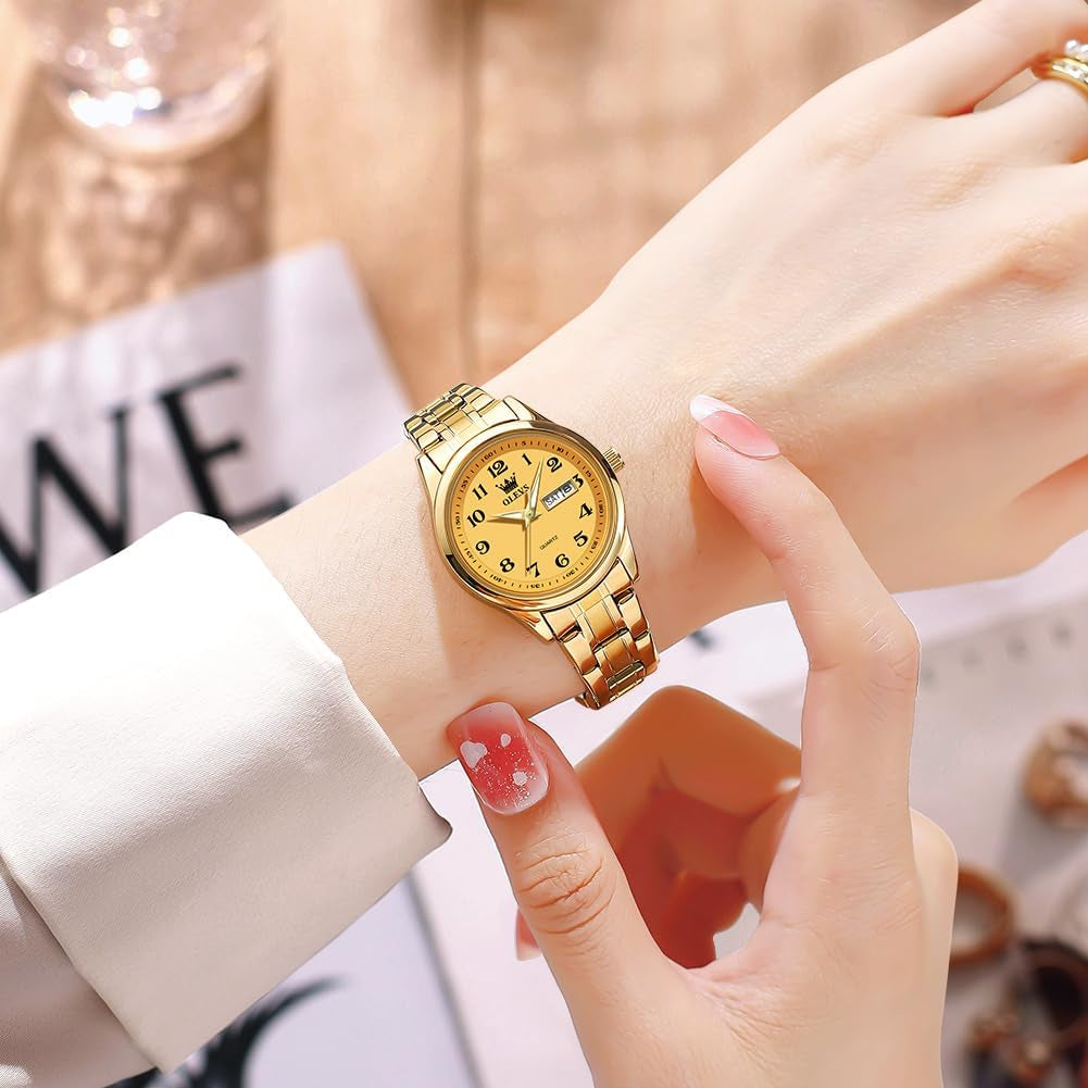 Women Watches Gold Silver Stainless Steel Waterproof Analog Large Easy Reader Day Date Ladies Wrist Watches