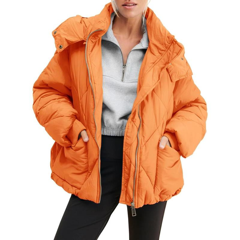 Fisace Womens Zipper Hooded Puffer Jacket Long Sleeve Winter Warm down Coats with Pocket