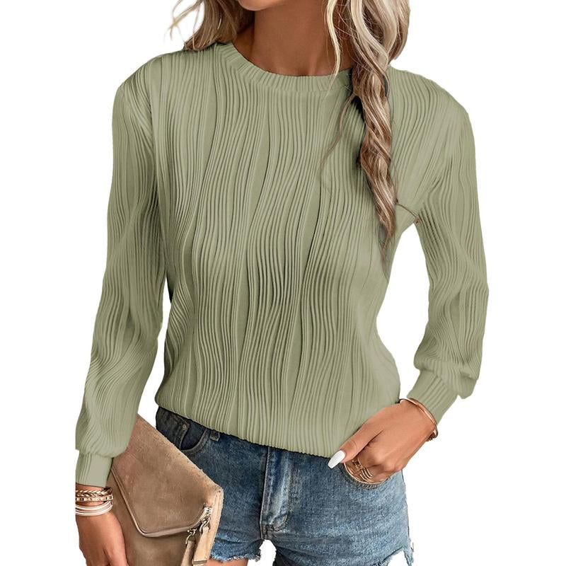 EVALESS Women'S Casual Sweatshirt Tops Trendy Long Sleeve Crewneck Basic Solid Loose Textured Shirts 2025 Fashion Womenswear Outfits Clothing
