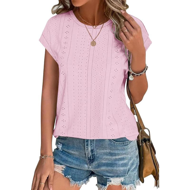 WIHOLL Womens Tops Short Sleeve Shirts Blouses for Women Dressy Casual Cap Sleeve Tops with Curved Hem