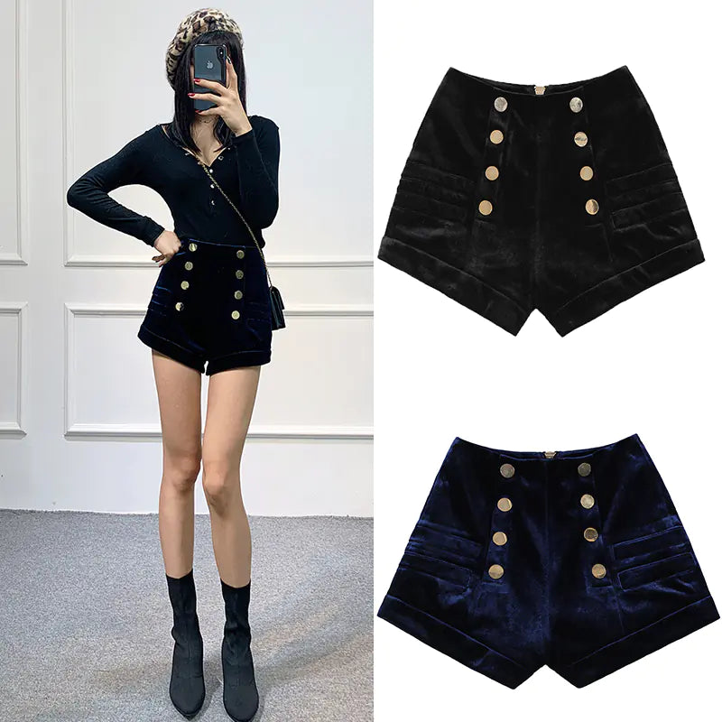 High-Waisted Velvet Shorts for Women (Autumn)