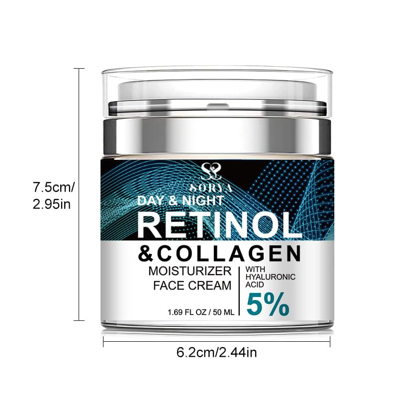 Skin Care Retinol Facial Moisturizer Hydrating with Hyaluronic Acid, Skincare Face Cream to Reduce Wrinkles Powerful Day and Night Anti-Aging Cream