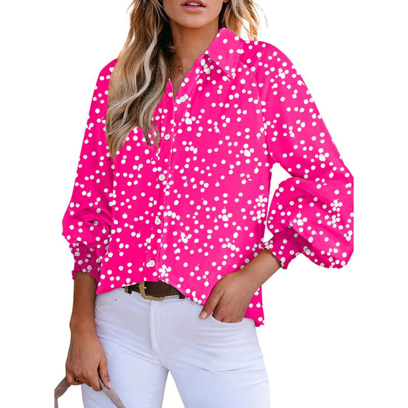 Dokotoo Women'S Casual V Neck Allover Floral Print Long Sleeve Chiffon Button down Blouses Bohemian Top Shirts