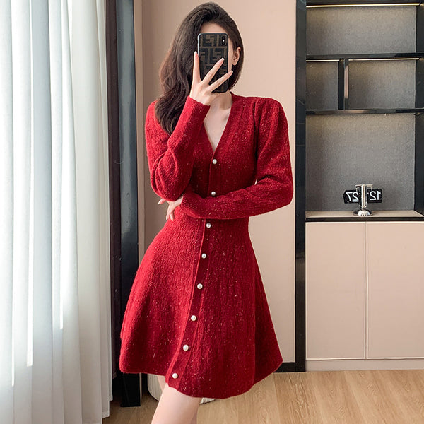 Casual New Year Christmas Waist-tight Shirt Dress