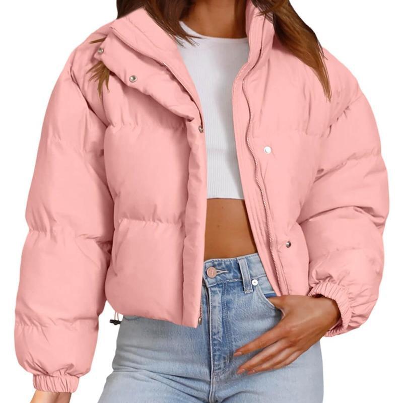 Imily Bela Womens Cropped Puffer Jackets Long Sleeve Stand Collar Coats Quilted Zipper Outerwear