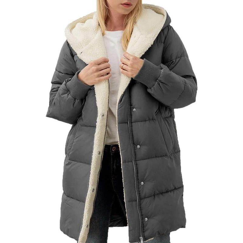 FMEYOA Womens Winter Warm Coats Sherpa Fleece Lined Long Hooded Puffer Jacket M4D031
