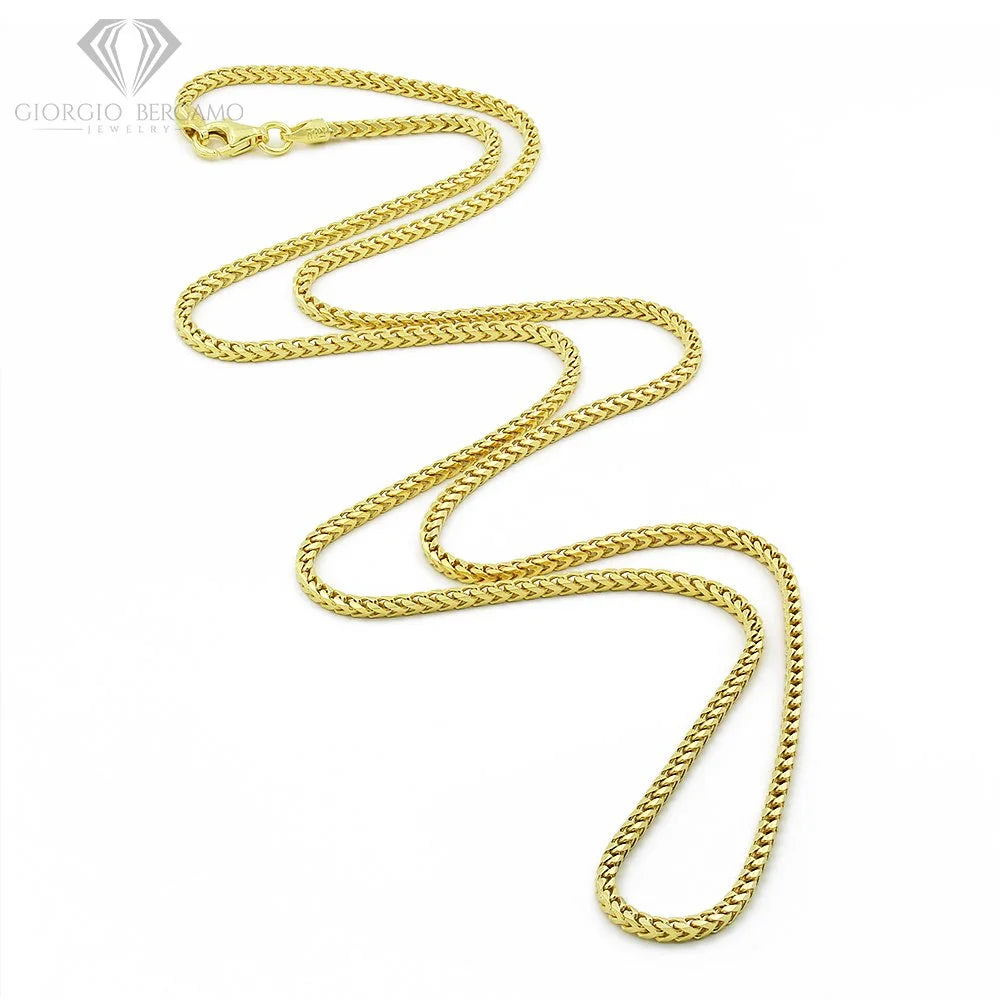 925 Italian Sterling Silver 2Mm Solid Franco Chain, FREE Microfiber Cloth, Yellow Gold Plated Square Box Link Chain Mens Womens Necklace,