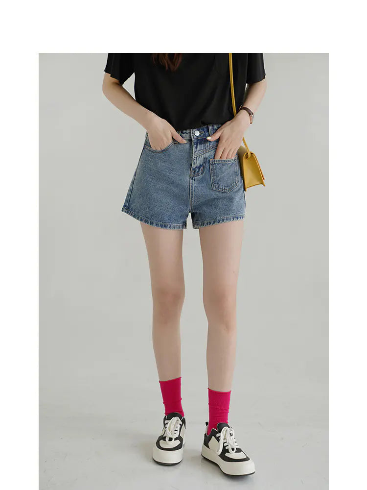 Retro Denim Shorts for Women with Side Pockets