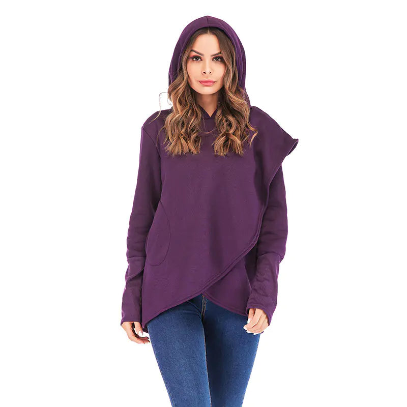 Irregular Hooded Fleece Blouse for Women