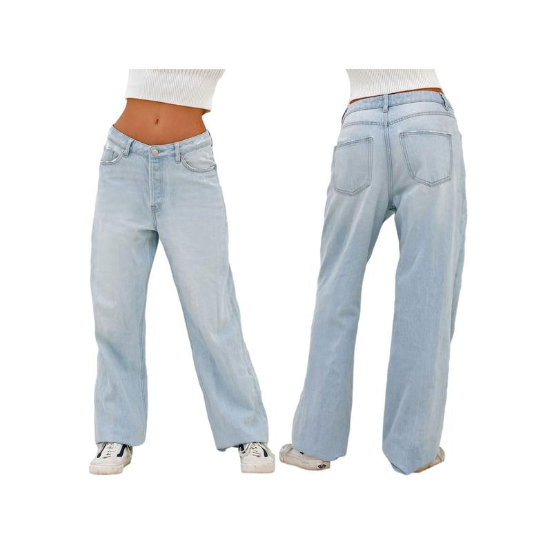 2022 New Style Women´S Casual Loose Jeans Breathable Wide-Leg Pants with Pockets Summer Spring Fashion Denim Long Trouser
