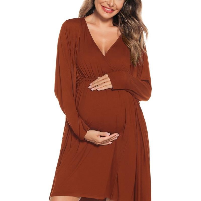 SWOMOG Women Maternity Nursing Gown and Robe Set 3 in 1 Soft Modal Fabric Nursing Gown for Hospital Bathrobe Pregnancy Postpartum Outfits Pregnant