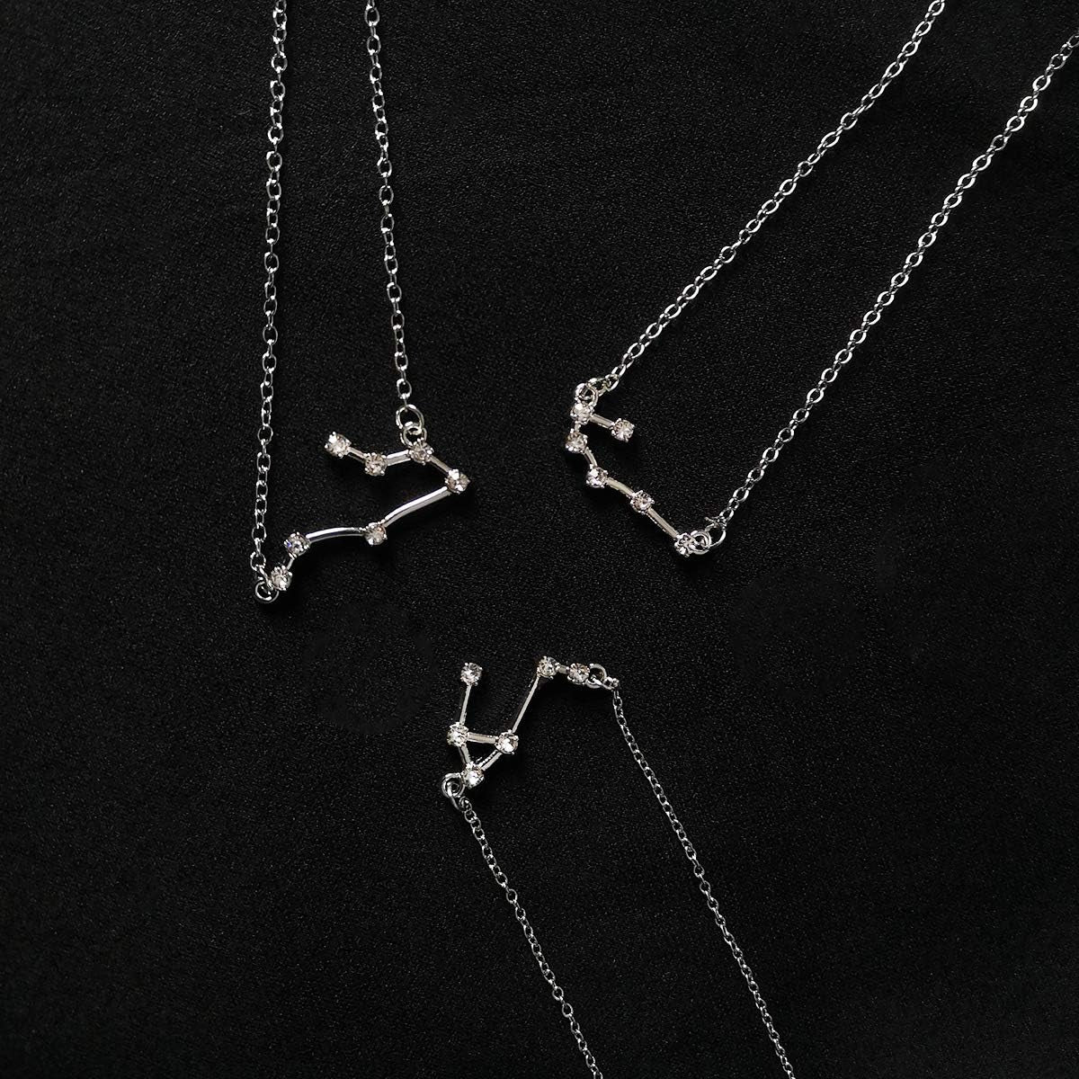 Rhinestone Zodiac Pendant Necklace for Women Silver Crystal 12 Constellation Necklaces Horoscope Sign Star Gemini Necklace Friendship Jewelry