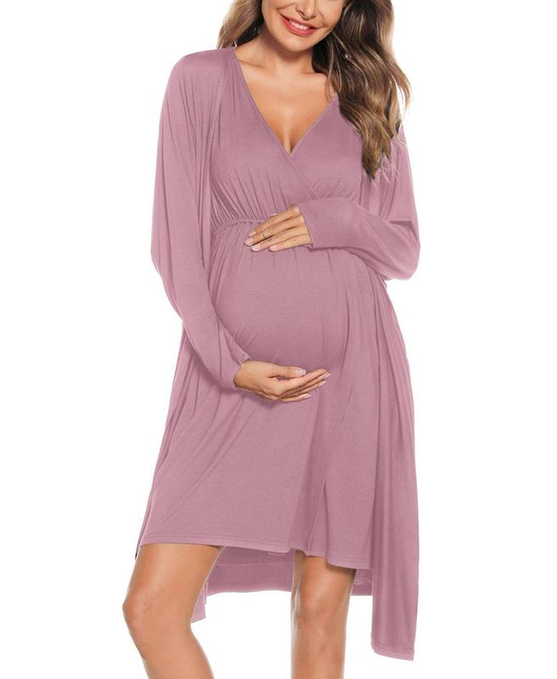 SWOMOG Women Maternity Nursing Gown and Robe Set 3 in 1 Soft Modal Fabric Nursing Gown for Hospital Bathrobe Pregnancy Postpartum Outfits Pregnant