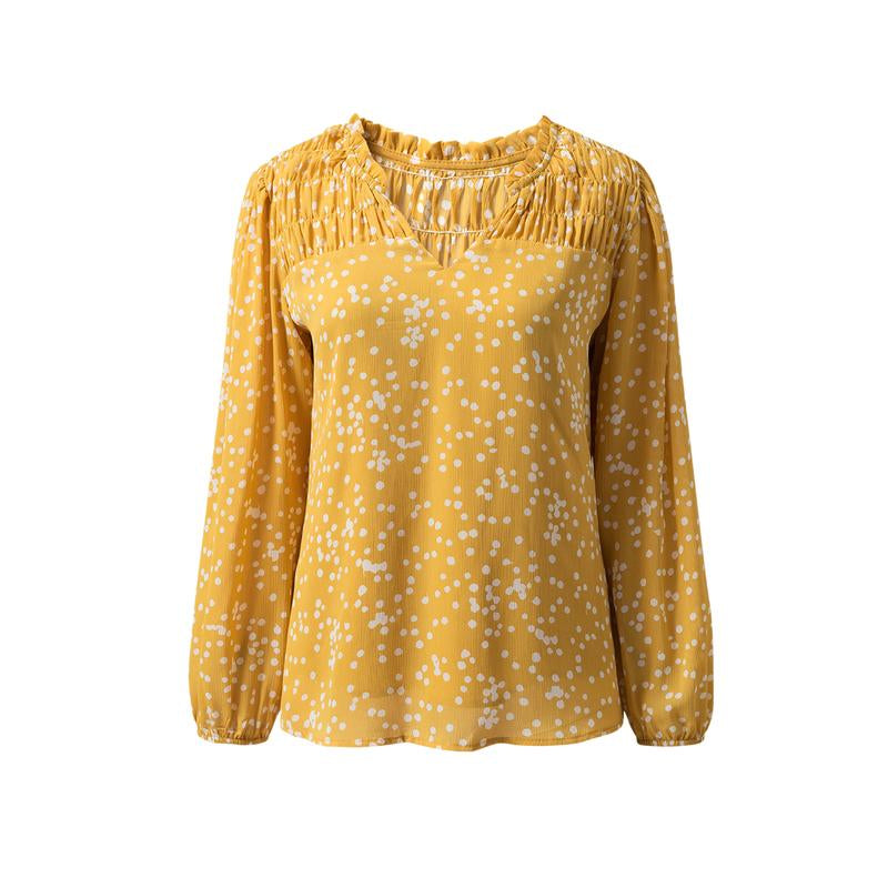 Dokotoo Women'S Casual V Neck Alicia Floral Print Smocked Long Sleeve Chiffon Blouses Bohemian Top Shirts