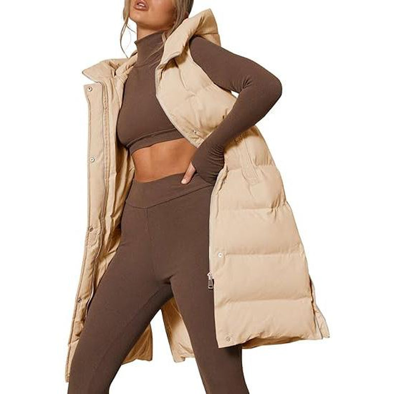 Goranbon Womens down Vest with Stand Collar Thick Hooded Sleeveless Long Coats Jacket