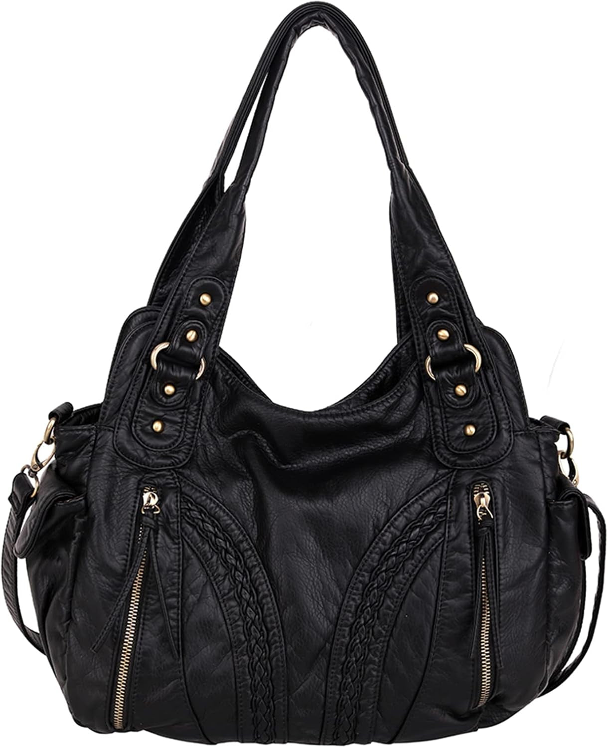 Washed Leather Hobo Bags for Women Roomy Handbags with Crossbody Strap