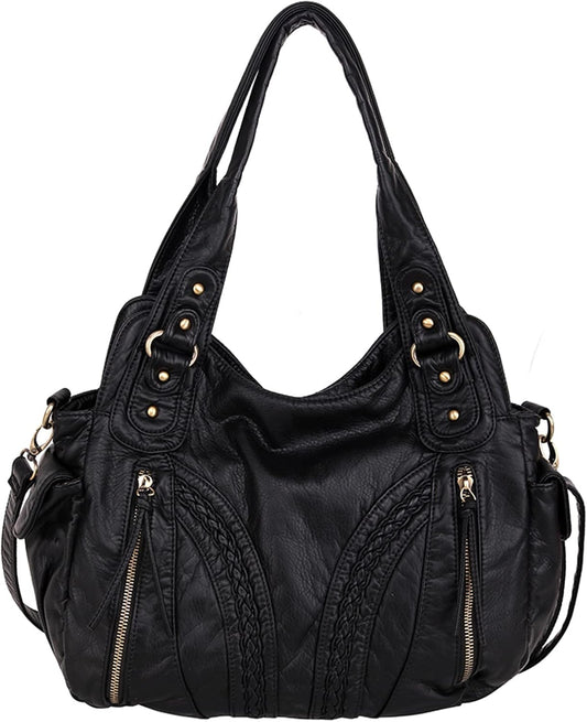 Washed Leather Hobo Bags for Women Roomy Handbags with Crossbody Strap