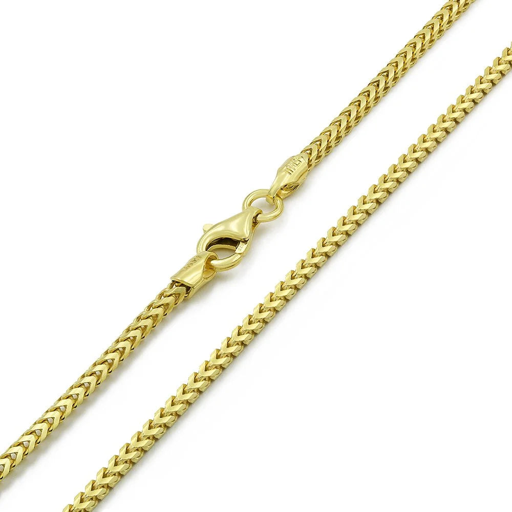 925 Italian Sterling Silver 2Mm Solid Franco Chain, FREE Microfiber Cloth, Yellow Gold Plated Square Box Link Chain Mens Womens Necklace,