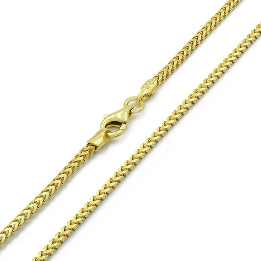925 Italian Sterling Silver 2Mm Solid Franco Chain, FREE Microfiber Cloth, Yellow Gold Plated Square Box Link Chain Mens Womens Necklace,
