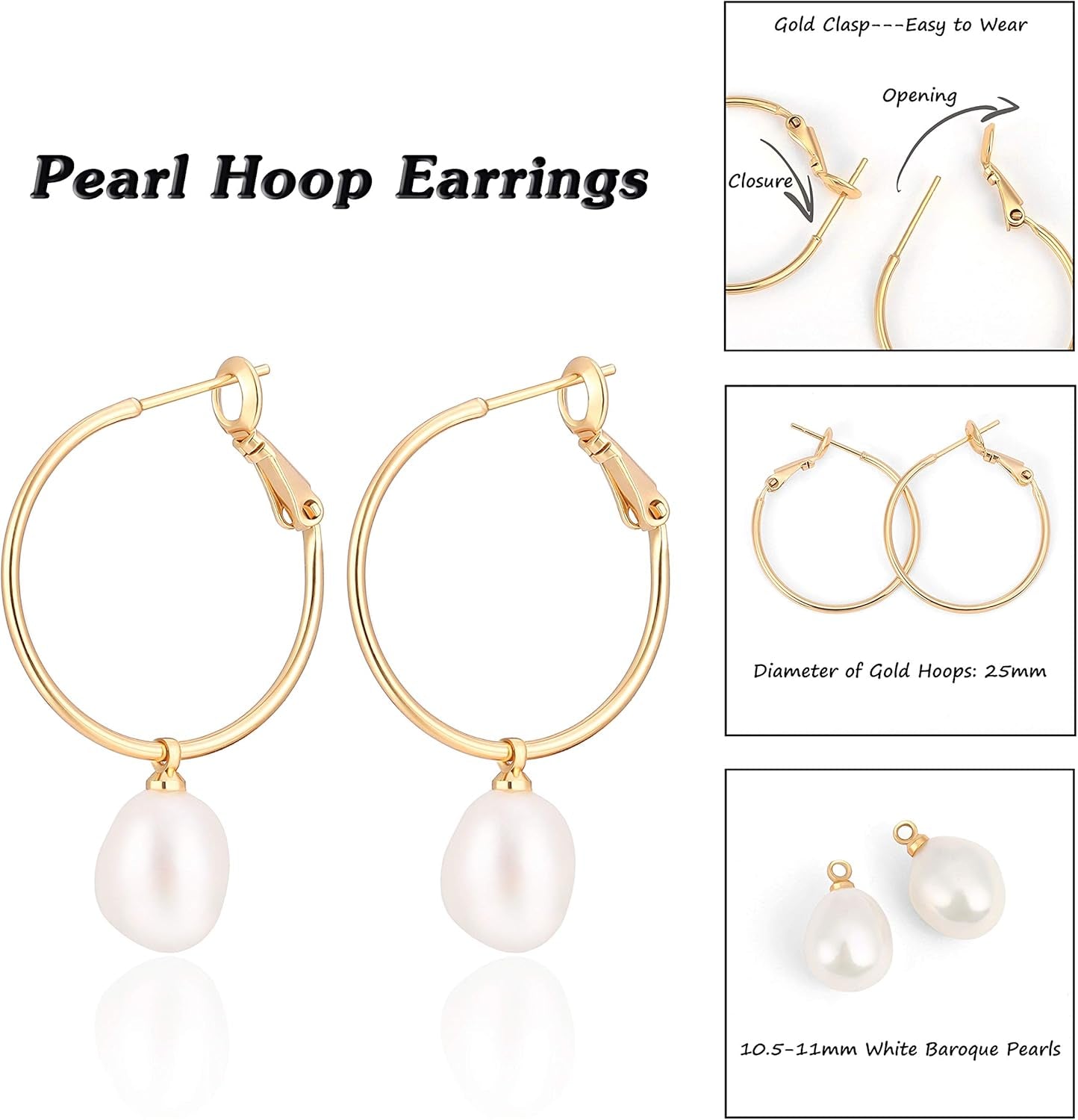 Gold Huggie Hoop Earrings with Charms Fashion Pearl Drop Dangle Earrings for Women Handmade Karma Circle Jewelry for Ladies Lightweight Pearl Earrings on Christmas…