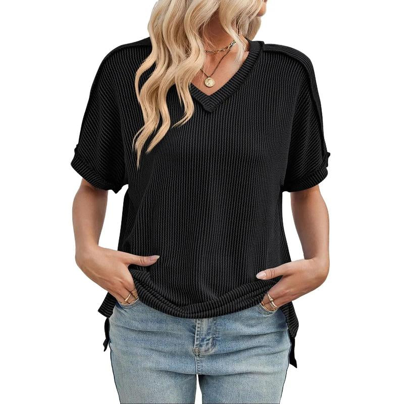Womens Short Sleeve Cute Tops Casual V Neck Oversized T-Shirt