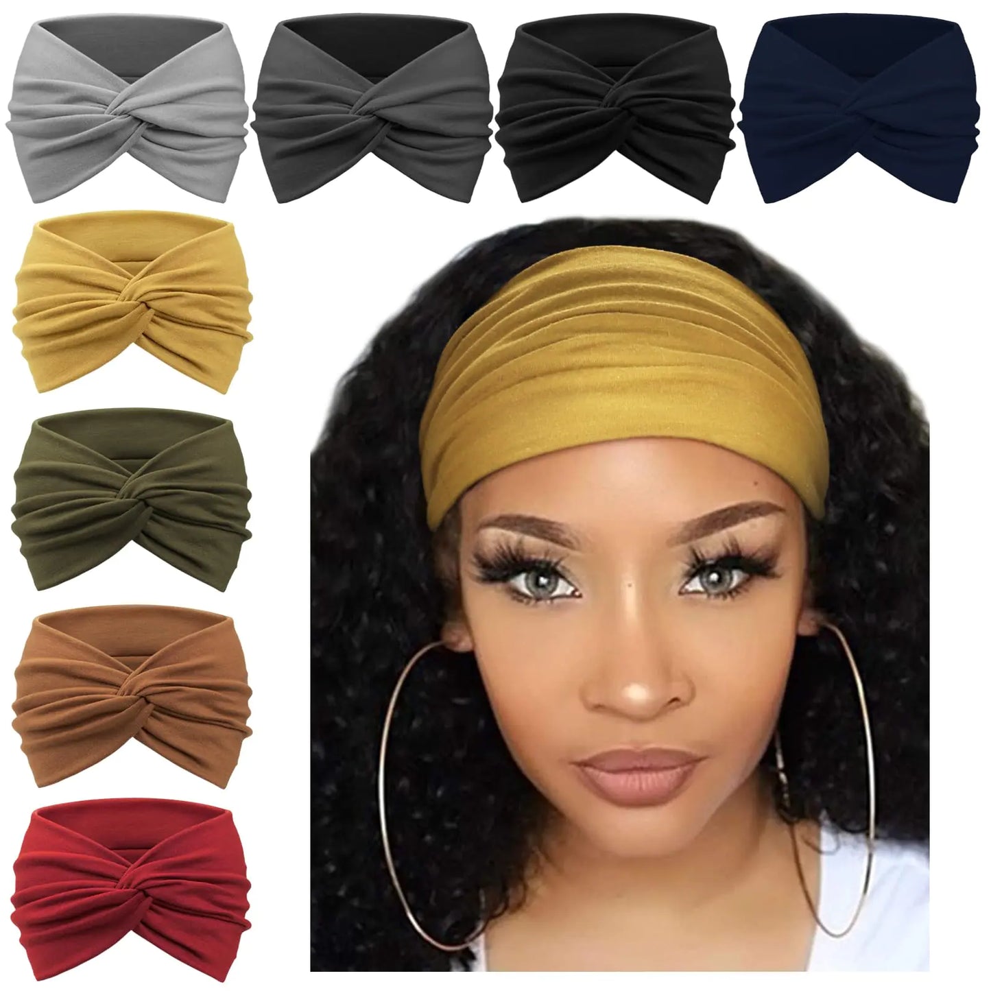 AQOKKA 8 Pack Wide Headbands for Women Large Turban Headband Non Slip Boho Elastic Hairband Hair Twisted Knot Head Bands for Womens Hair