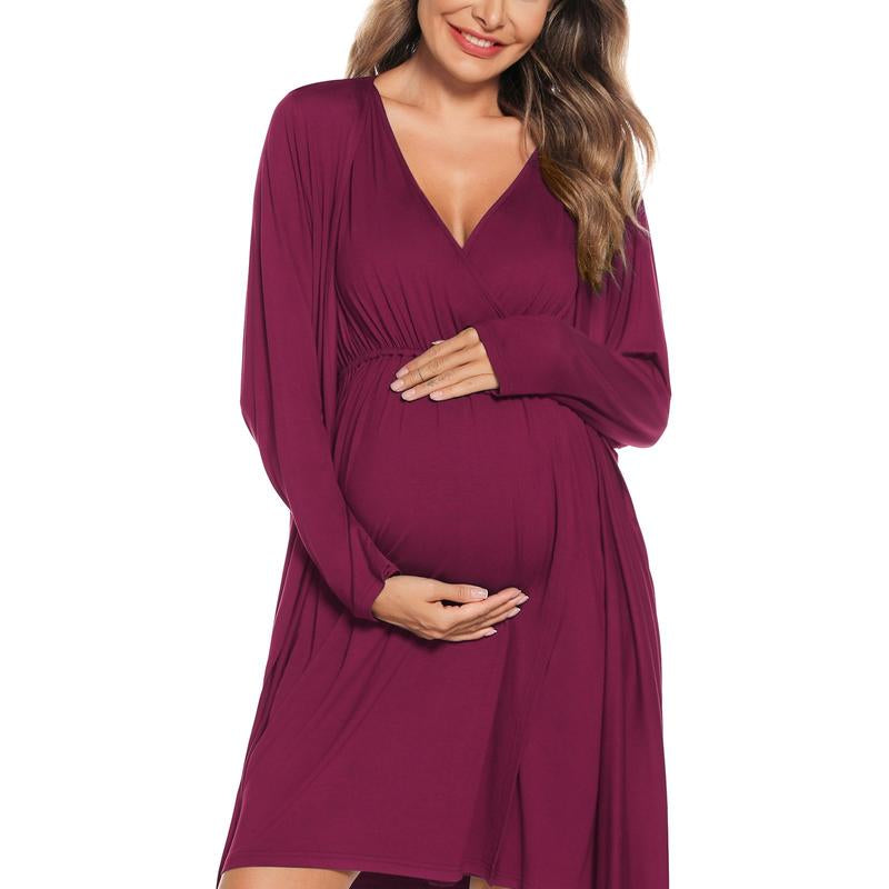 SWOMOG Women Maternity Nursing Gown and Robe Set 3 in 1 Soft Modal Fabric Nursing Gown for Hospital Bathrobe Pregnancy Postpartum Outfits Pregnant