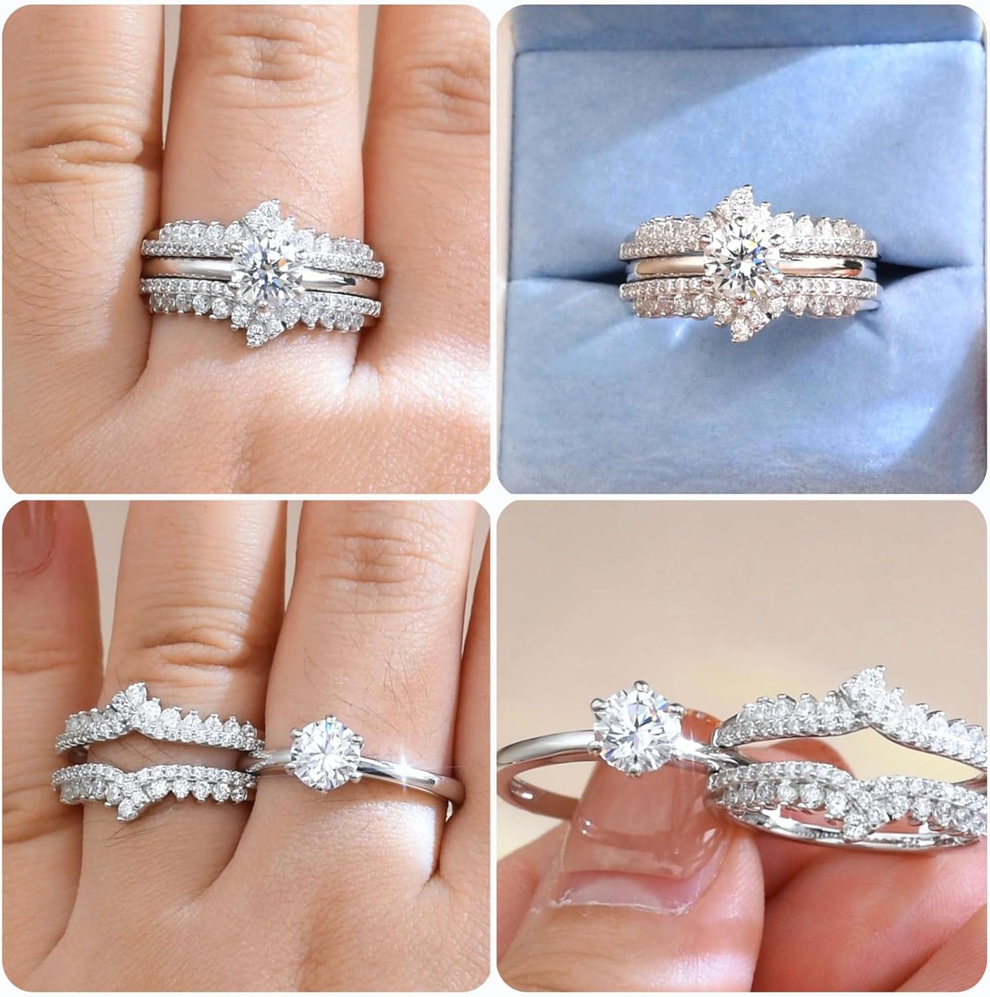 Cz Wedding Rings for Women Engagement Ring Enhancer Band Bridal Set Sterling Silver Size 4-13