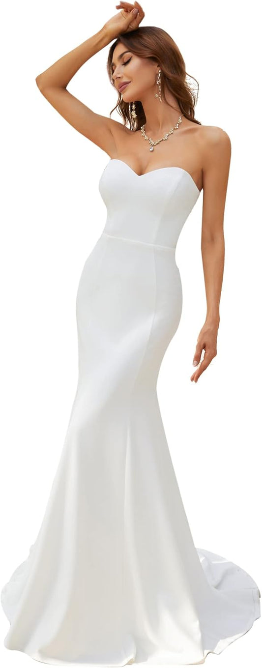 Women'S Off-Shoulder Sleeveless Sweep Train Sweetheart Wedding Dresses for Bride White US4