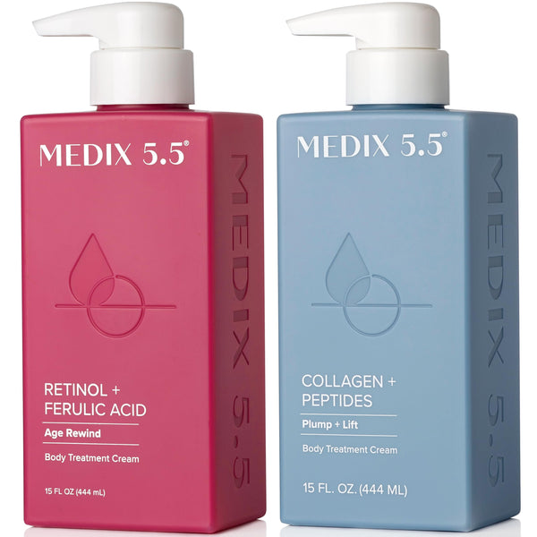 MEDIX 5.5 Retinol Cream + Collagen Cream Skin Care Set Moisturizer Body & Face Lotion | Firming Body Lotion Set Reduces Look Of Sagging Skin Cellulite Sun Damage & Crepey Skin For Women 2PC Bundle