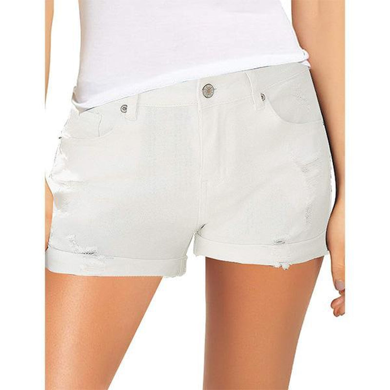Luvamia Denim Shorts Women'S Ripped Jean Shorts High Waisted Stretchy Folded Hem Short Jeans