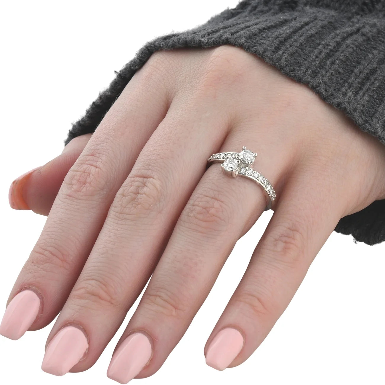 Pompeii Forever Us Two Stone round Diamond 1 Ct Solitaire Ring 14K White Gold