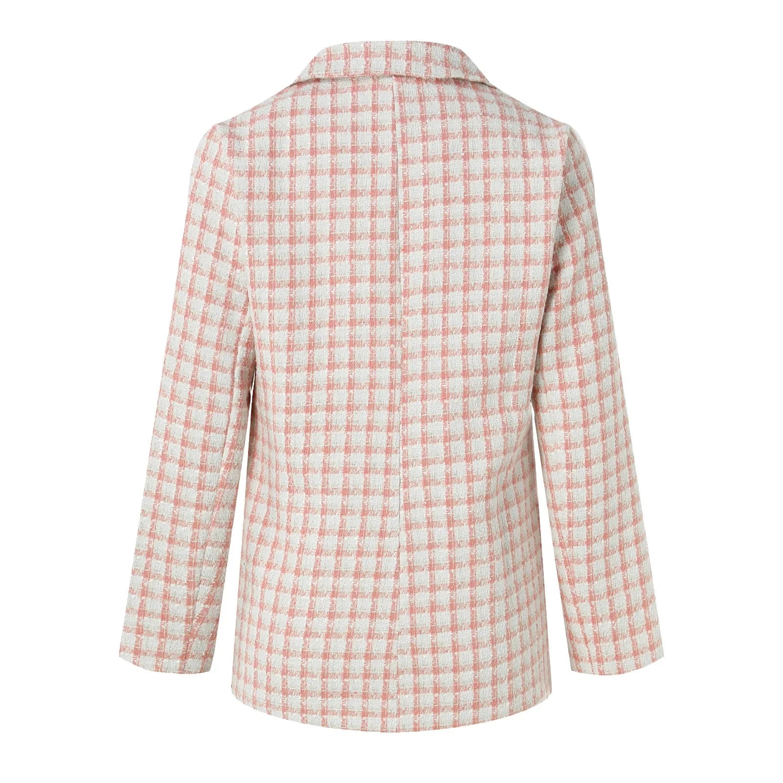 Womens Tweed Blazers Casual Jackets Long Sleeve Double Open Front Plaid Blazer Jackets Work Suits(Pink,M)