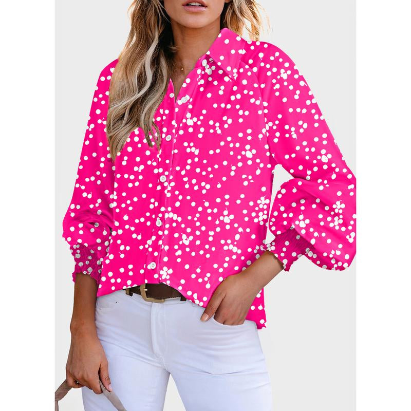 Dokotoo Women'S Casual V Neck Allover Floral Print Long Sleeve Chiffon Button down Blouses Bohemian Top Shirts