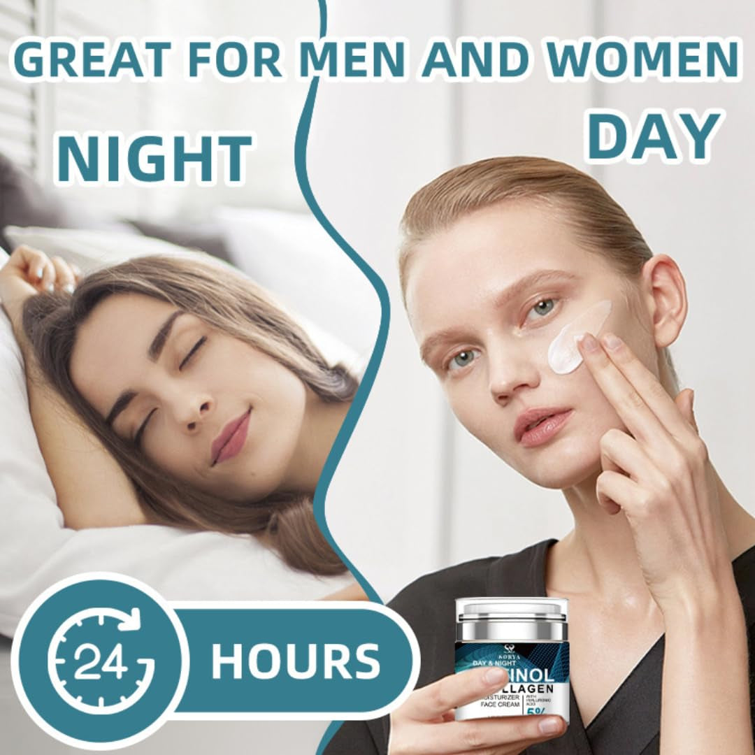 Skin Care Retinol Facial Moisturizer Hydrating with Hyaluronic Acid, Skincare Face Cream to Reduce Wrinkles Powerful Day and Night Anti-Aging Cream