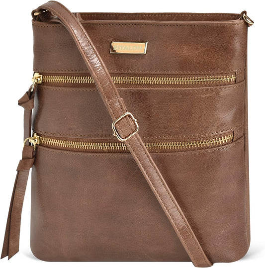 Women'S Genuine Leather Crossbody Bag with Adjustable Sling Strap - Medium Size Crossover Shoulder Purse