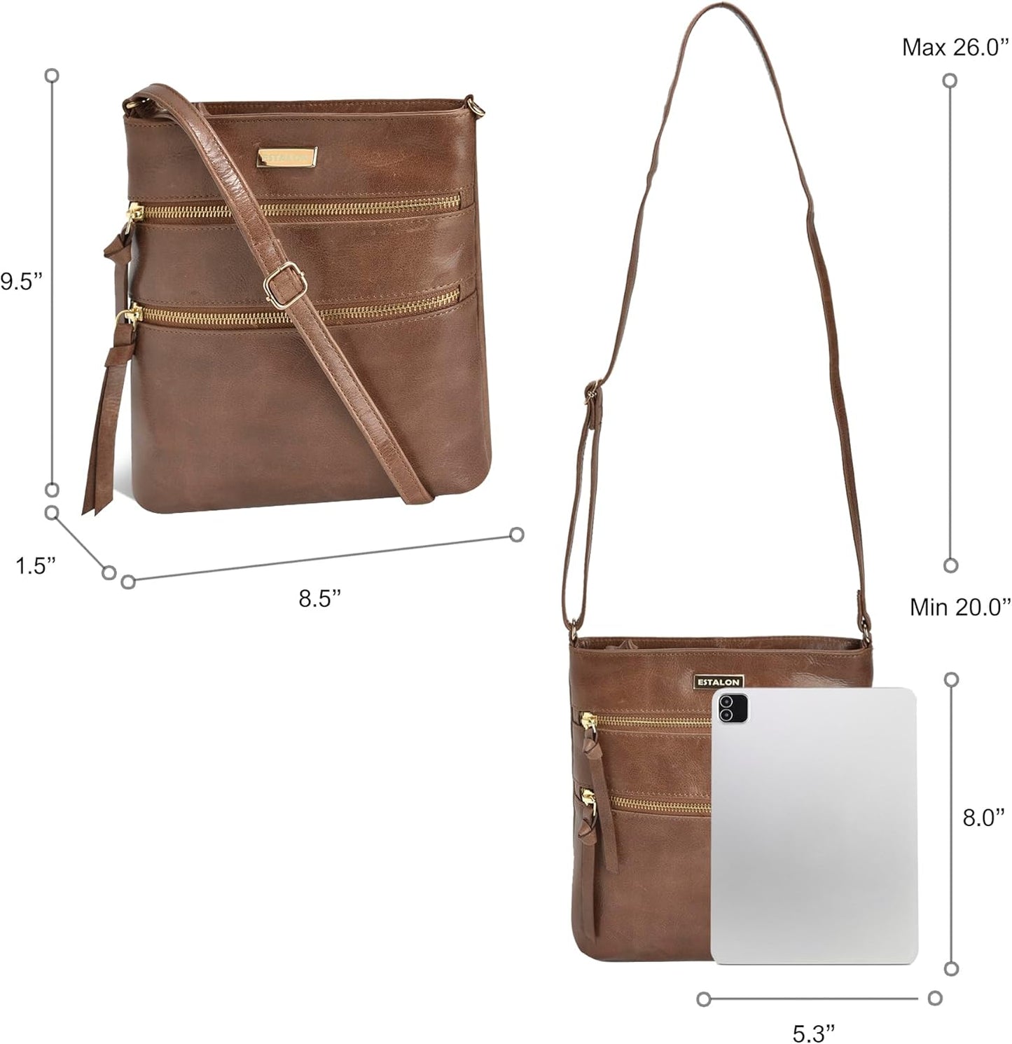 Women'S Genuine Leather Crossbody Bag with Adjustable Sling Strap - Medium Size Crossover Shoulder Purse