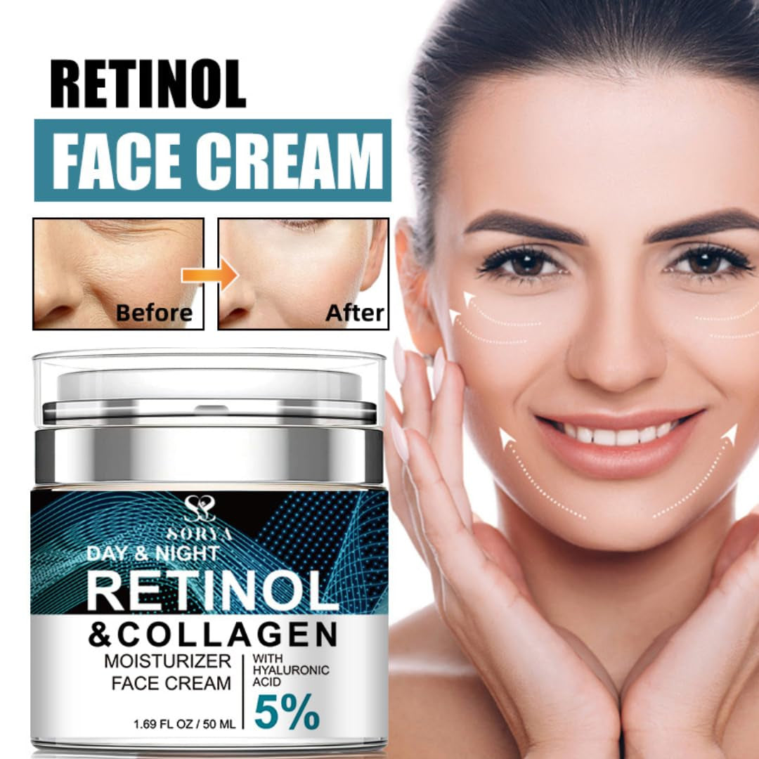 Skin Care Retinol Facial Moisturizer Hydrating with Hyaluronic Acid, Skincare Face Cream to Reduce Wrinkles Powerful Day and Night Anti-Aging Cream